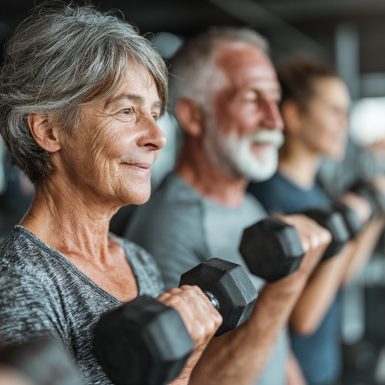 Възрастни хора в спортната зала